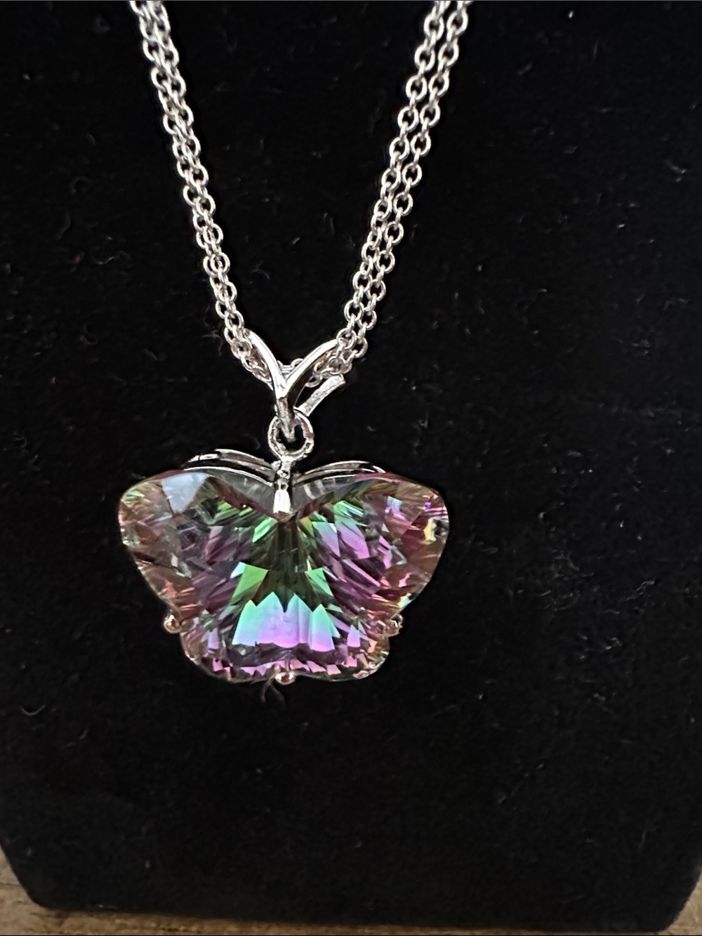 Mystic Butterfly Crystal Pendant Necklace - Silver Chain - Multicolor